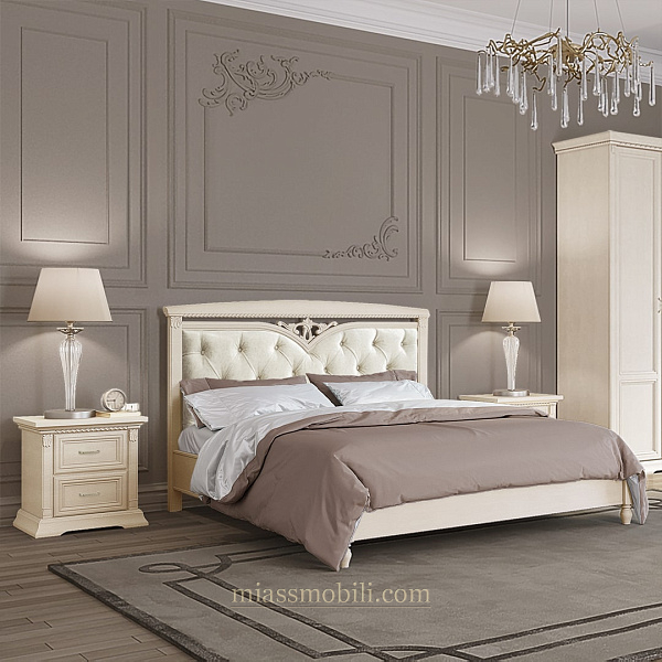 Кровать двойная Lorenzo вуаль с кутанной головной и без ножной спинки