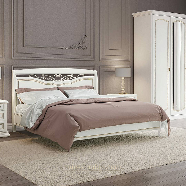 Кровать двойная (1600x2000) Luigi цвет белый с кованым элементом без ножной спинки